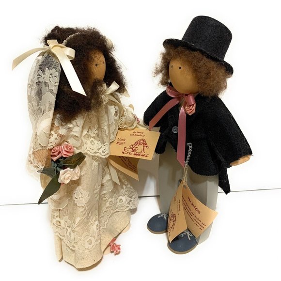 Lizzie High Doll The Wedding  copyright 1987 Wooden Folk Art Bride and Groom - Picture 1 of 8